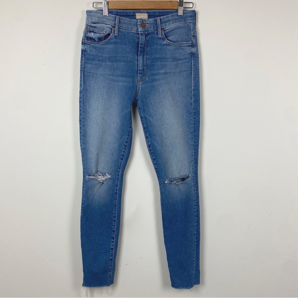 Mother 🌿 High Waisted Looker Ankle Fray Jeans Distressed Size 28